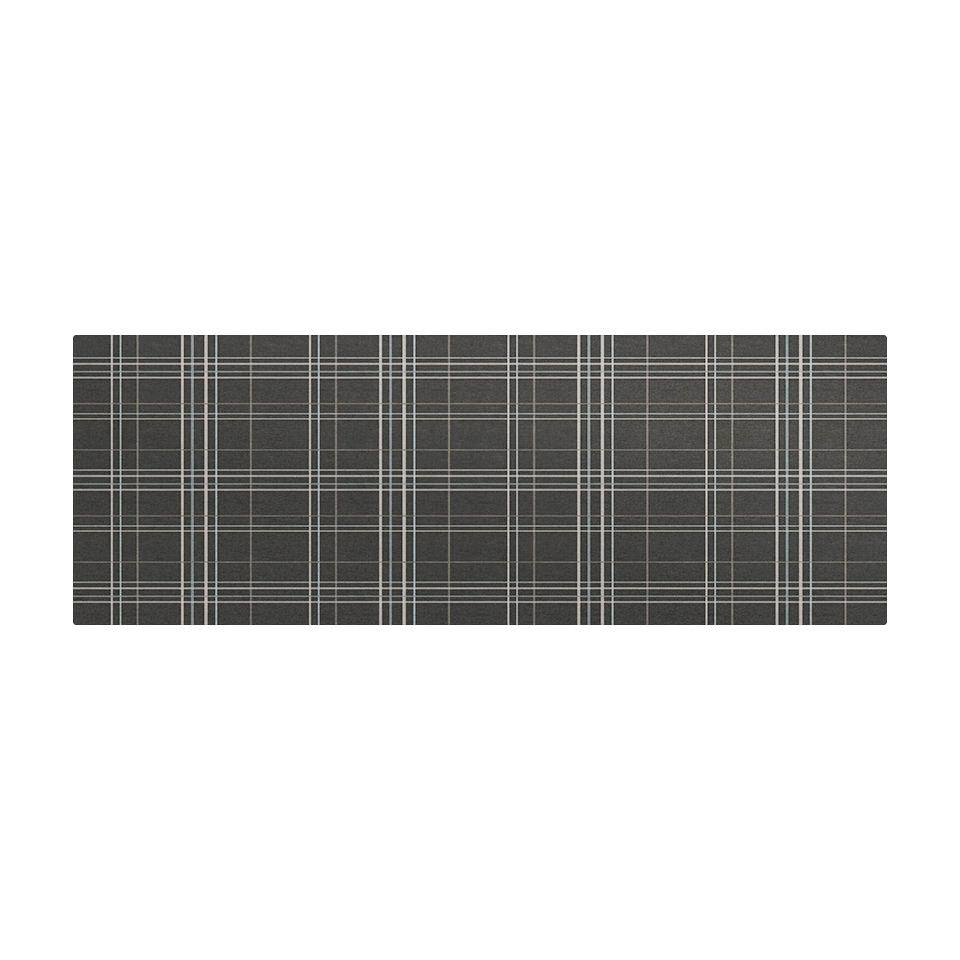 Un-Rug's Sydney Plaid mat in the size medium runner with a traditional plaid design on a greyish brown background.