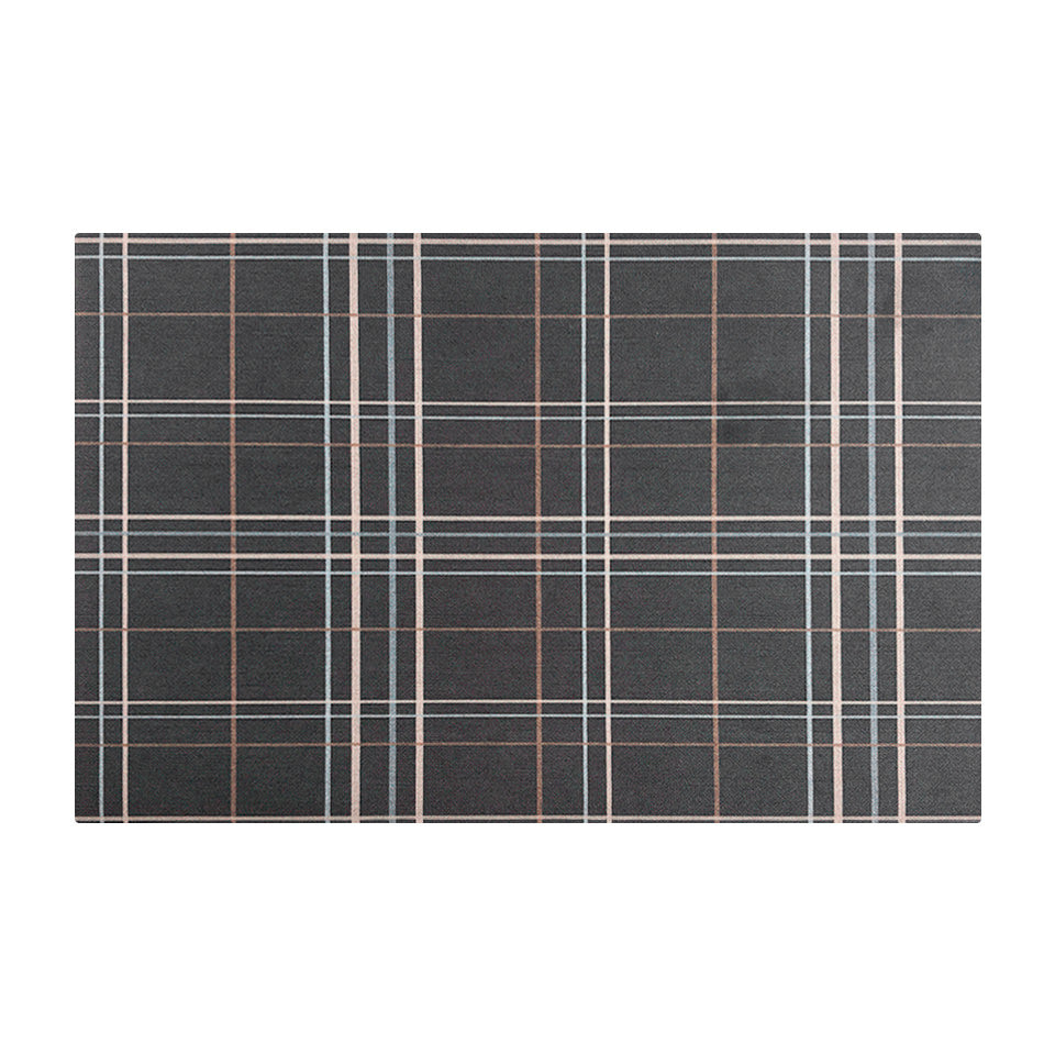 Un-Rug's Sydney Plaid mat in the size small with a traditional plaid design on a greyish brown background.