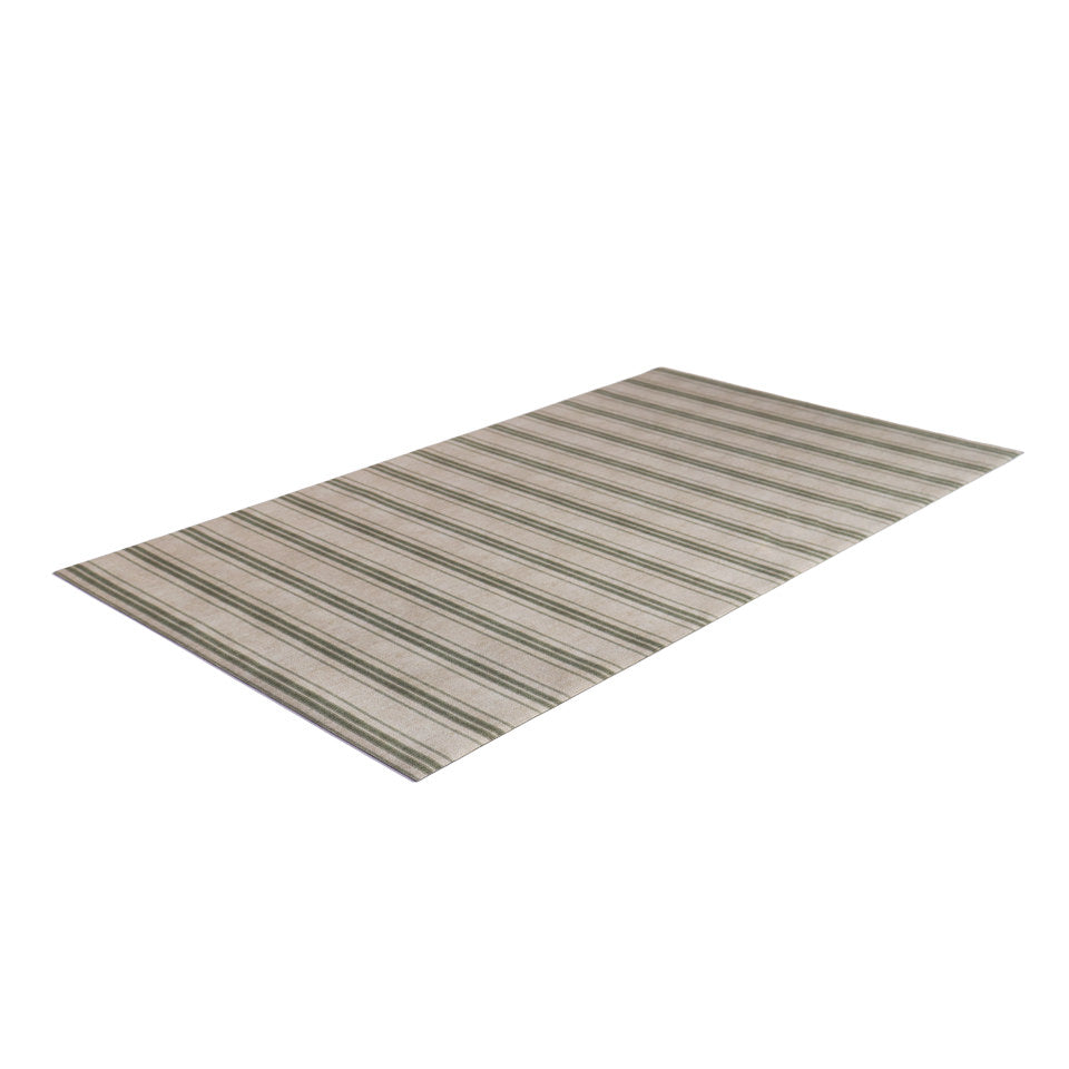 angled rectangular mat with vertical stripes and pinstripes in beige (shiitake) and earthy green