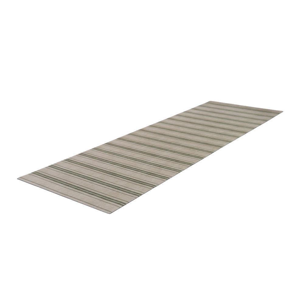 long thin runner with beige and green stripes