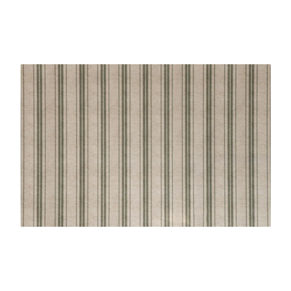 Large sized rectangular mat with beige (shiitake) and green vertical stripes