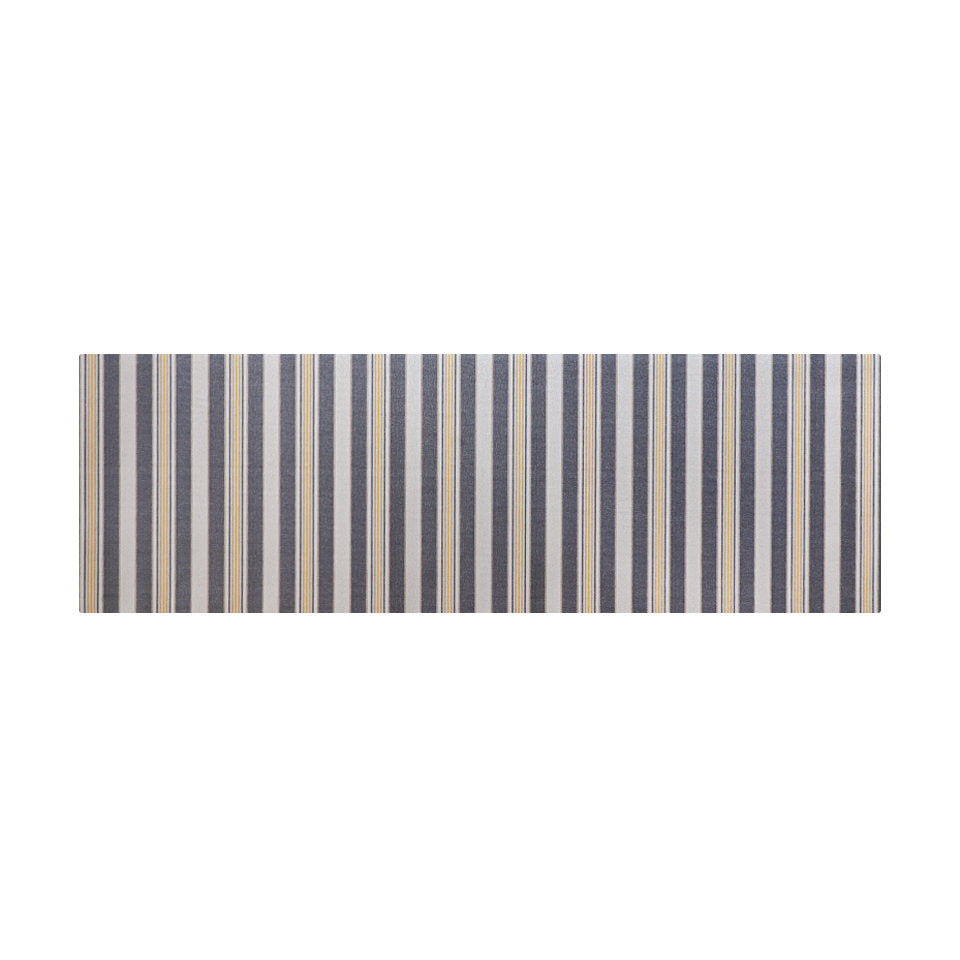 long, low-profile runner in ticking stripes rock bottom (grey) and tassel (yellow) along with other neutral tones