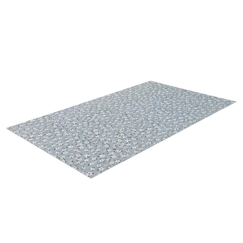 angled thin floor mat in light blue with tiny white flowers