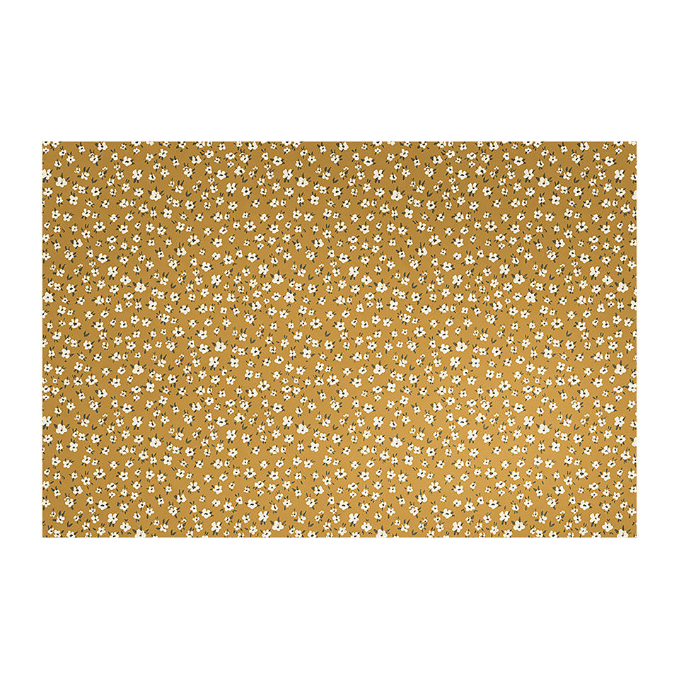 beautiful soft mat with yellow surface covered in small white flowers