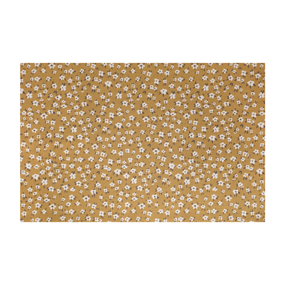 beautiful soft mat with yellow surface covered in small white flowers