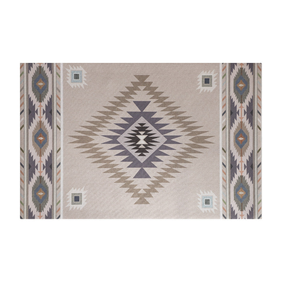 high resolution print on smooth polyester fabric in light turkish design that has a neutral colored background with blues/neutrals design