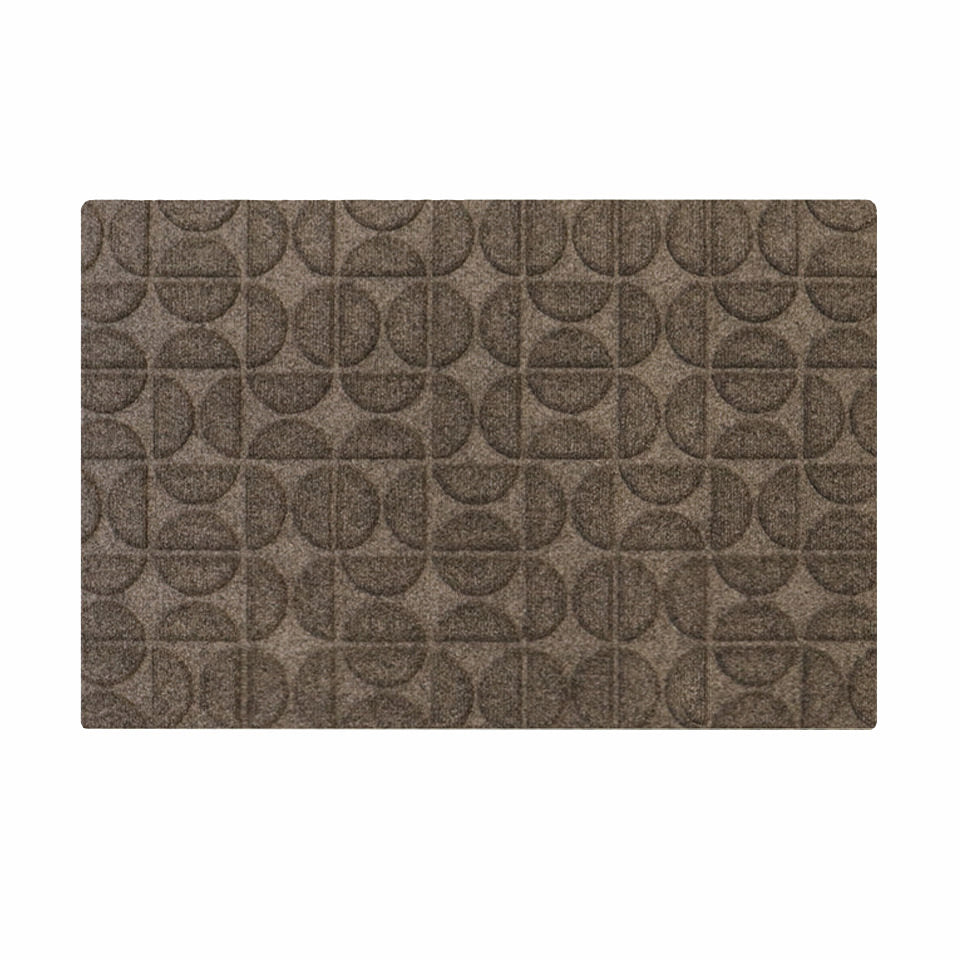 All-weather Hourglass mat with semi-circle alternating pattern in greige.