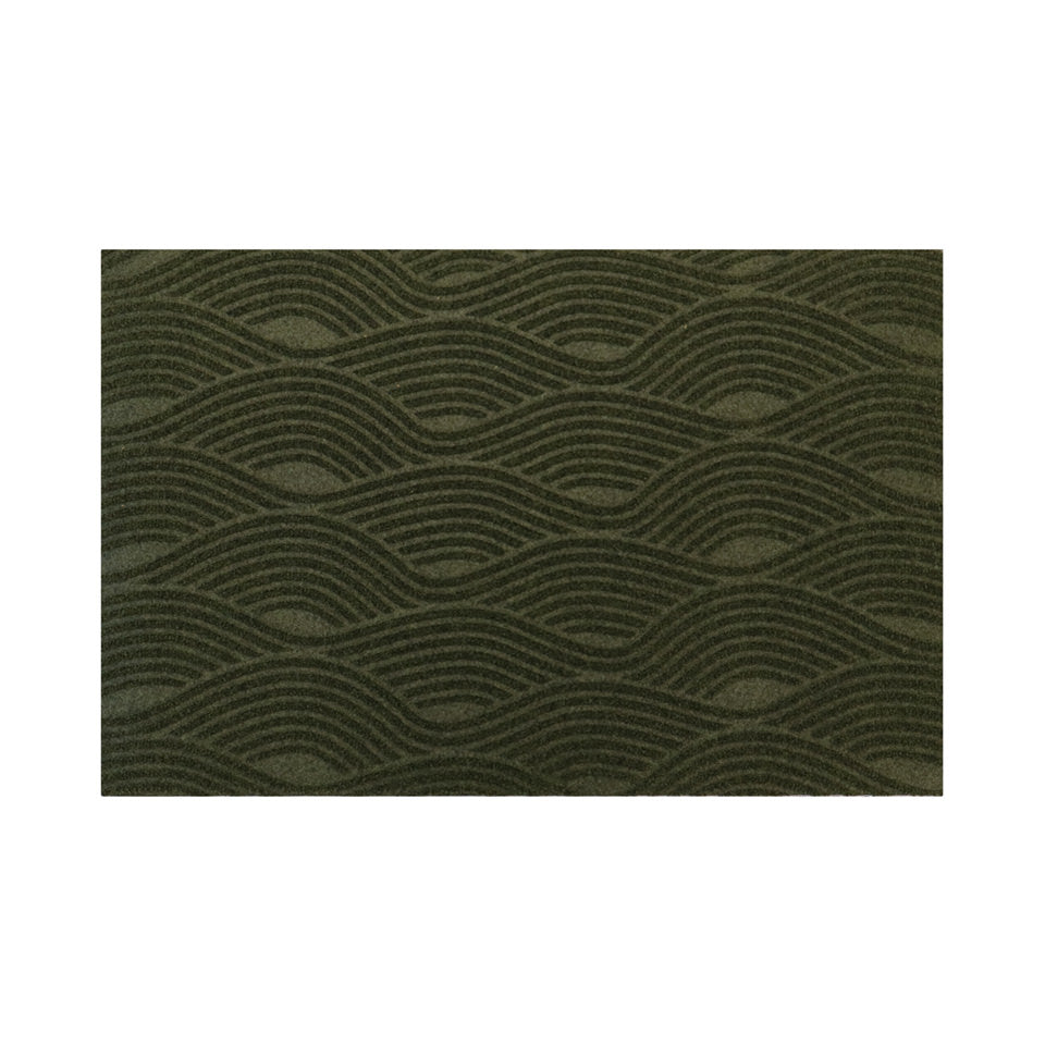 Organic lines creating a wave-like pattern on the Waves entrance doormat with bi-level non-shedding material in olive.