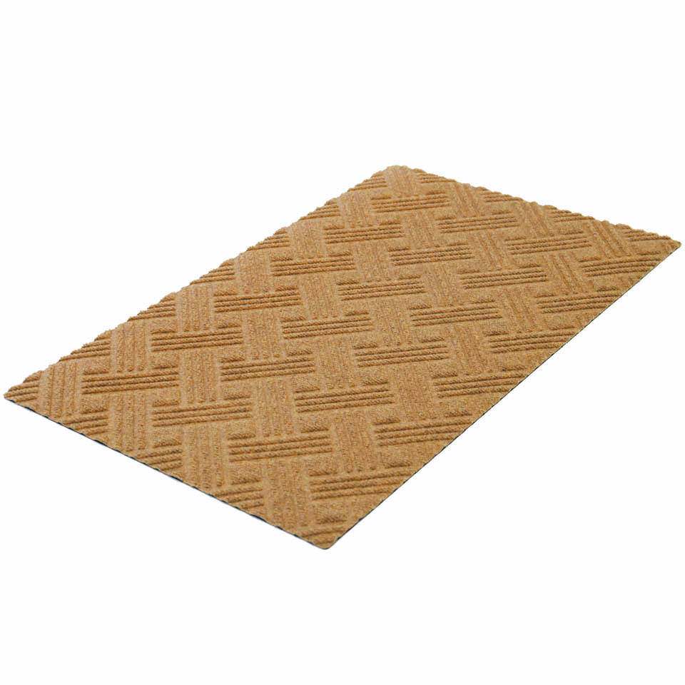 Angled WaterHog Luxe classic thatch single sized doormat in Wheat (beige)