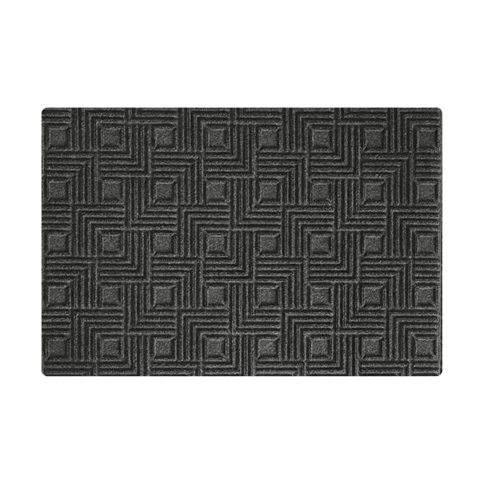 Overhead image of a single-door WaterHog Luxe mat in the meandering Labyrinth pattern and graphite color, shown on a white background.
