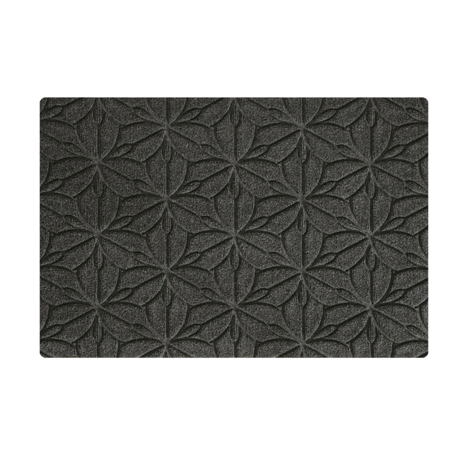 Overhead image of the single-door WaterHog Luxe mat in the floral Magnolia pattern and graphite color.