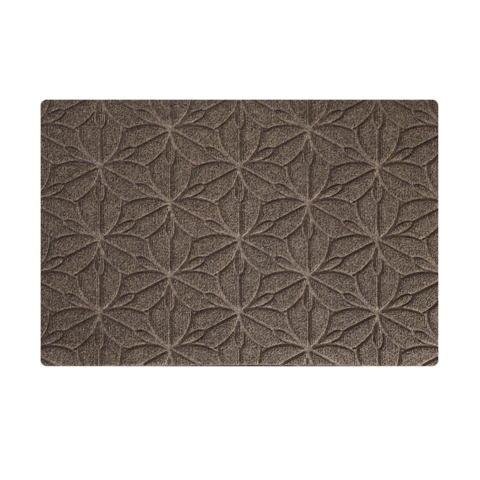 Overhead image of the single-door WaterHog Luxe mat in the floral Magnolia pattern and greige color, consisting of a chalky grey with beige undertones.