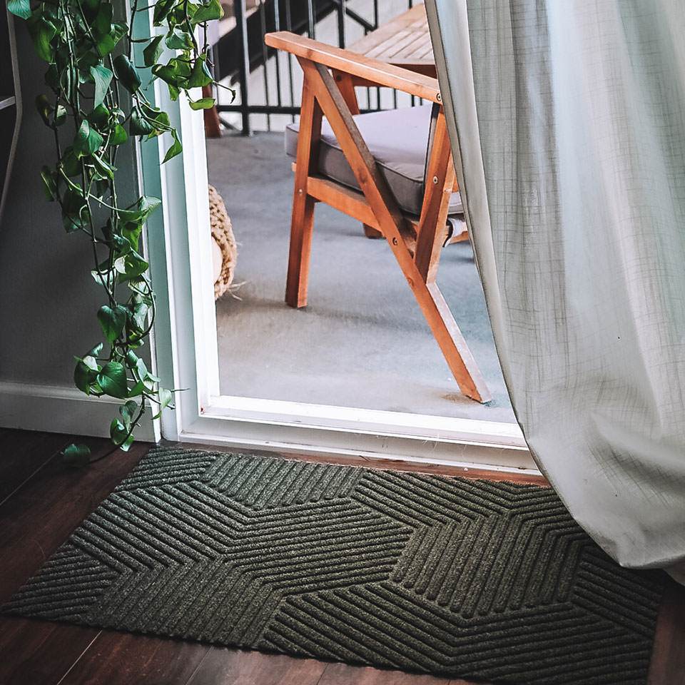 Zephyr single door doormat in olive green looks great in front of sliding glass doors and is an American made doormat.