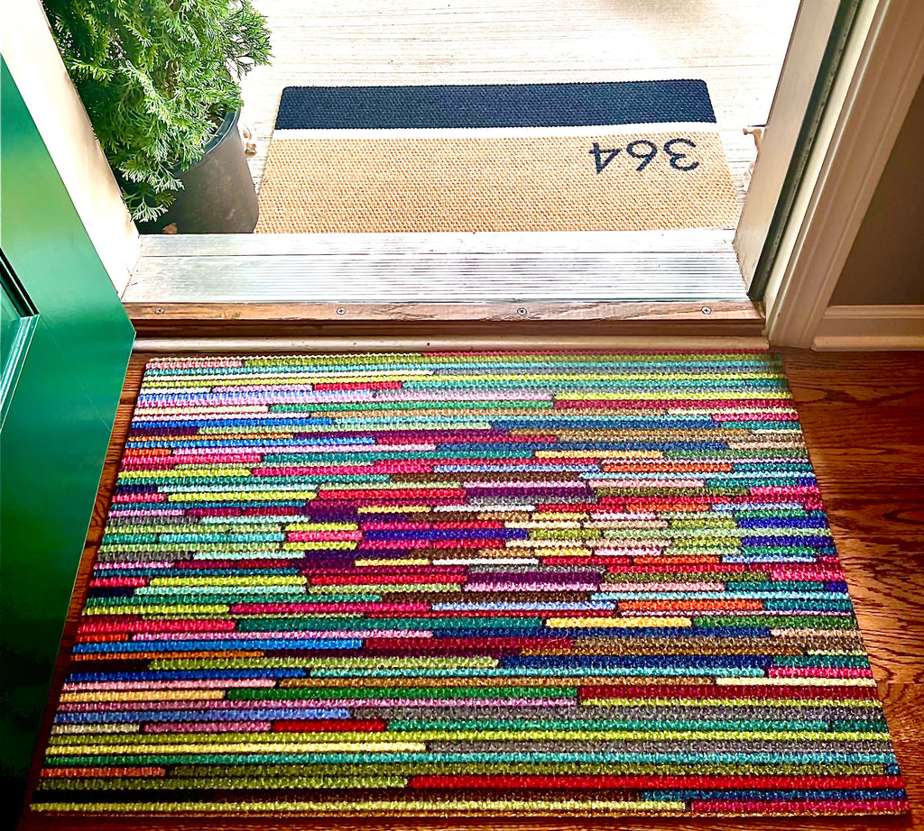 Bright bold multicolor single door doormat