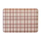 Classic red and green plaid design on a wipeable, comfortable standing mat on a white background