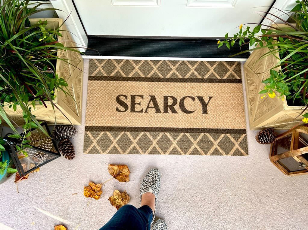 Argyle personalized doormat customized with last name for indoor covered areas