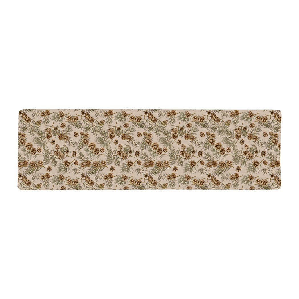 Pinecone fall anti-fatigue kitchen runner mat with wipeable surface and festive holiday design for kitchen comfort