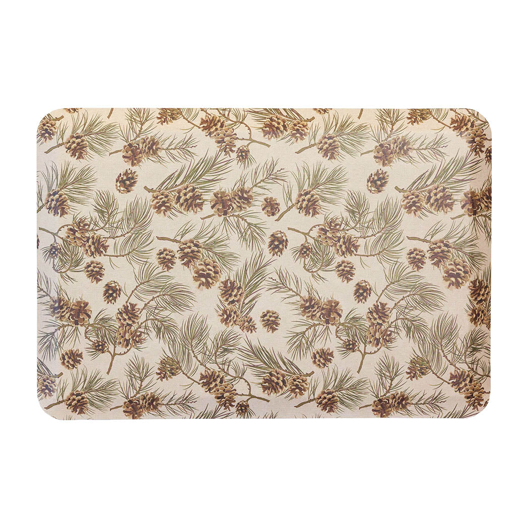 Pinecone fall anti-fatigue kitchen mat with wipeable surface and festive holiday design for kitchen comfort