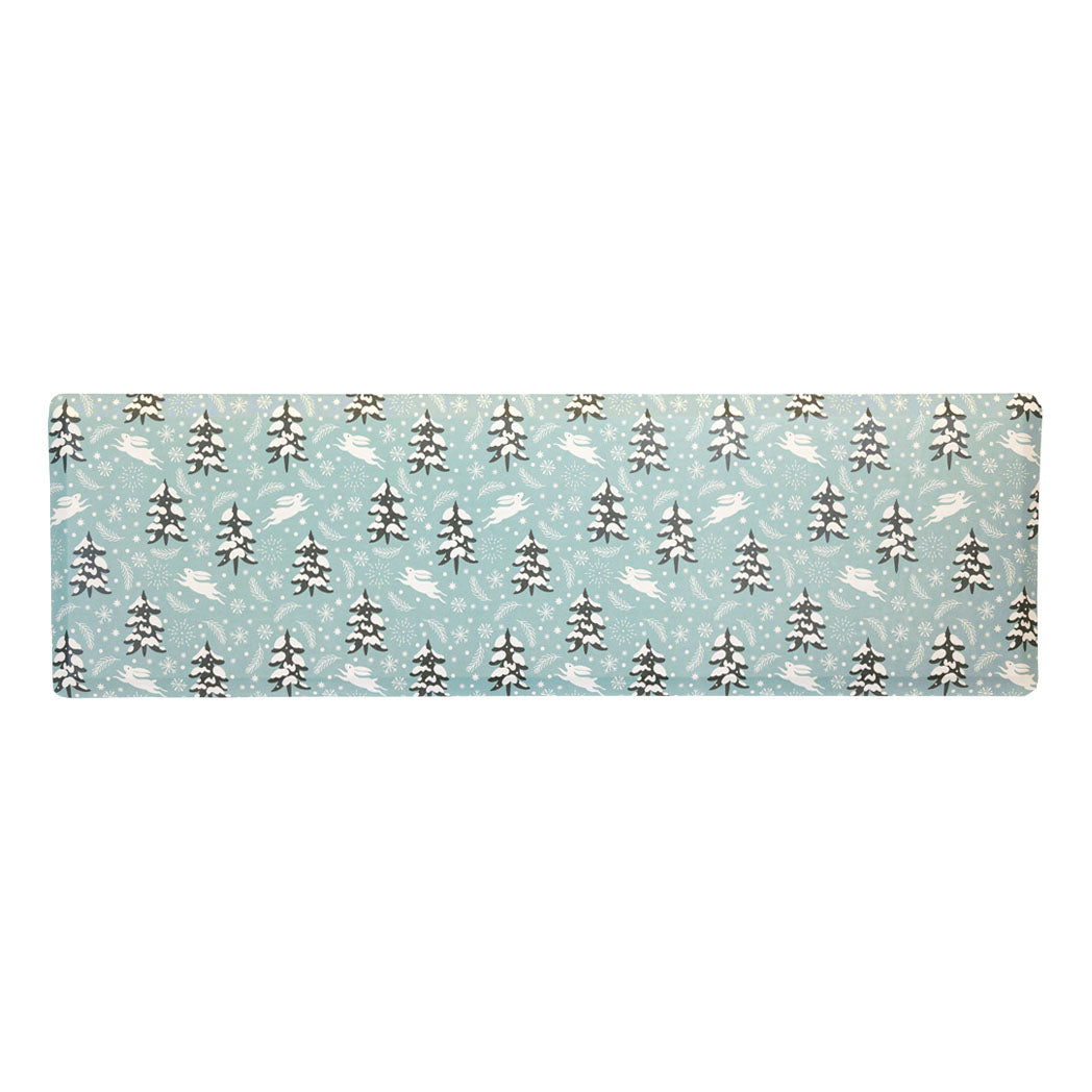 Snow Bunny fall anti-fatigue kitchen runner mat with wipeable surface and winter holiday design for kitchen comfort.