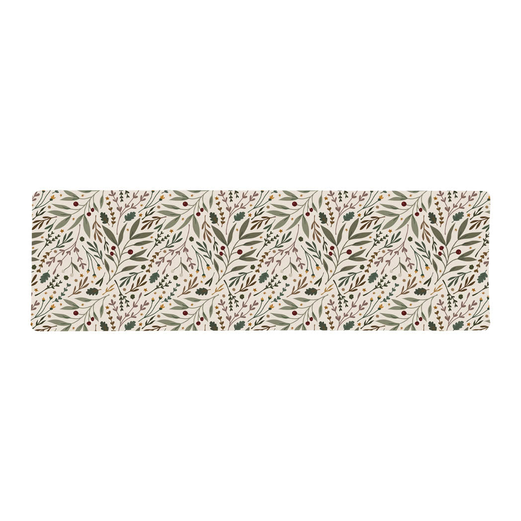 Sprig & Berry foliage Christmas anti-fatigue kitchen runner mat with wipeable surface and winter holiday design for kitchen comfort.