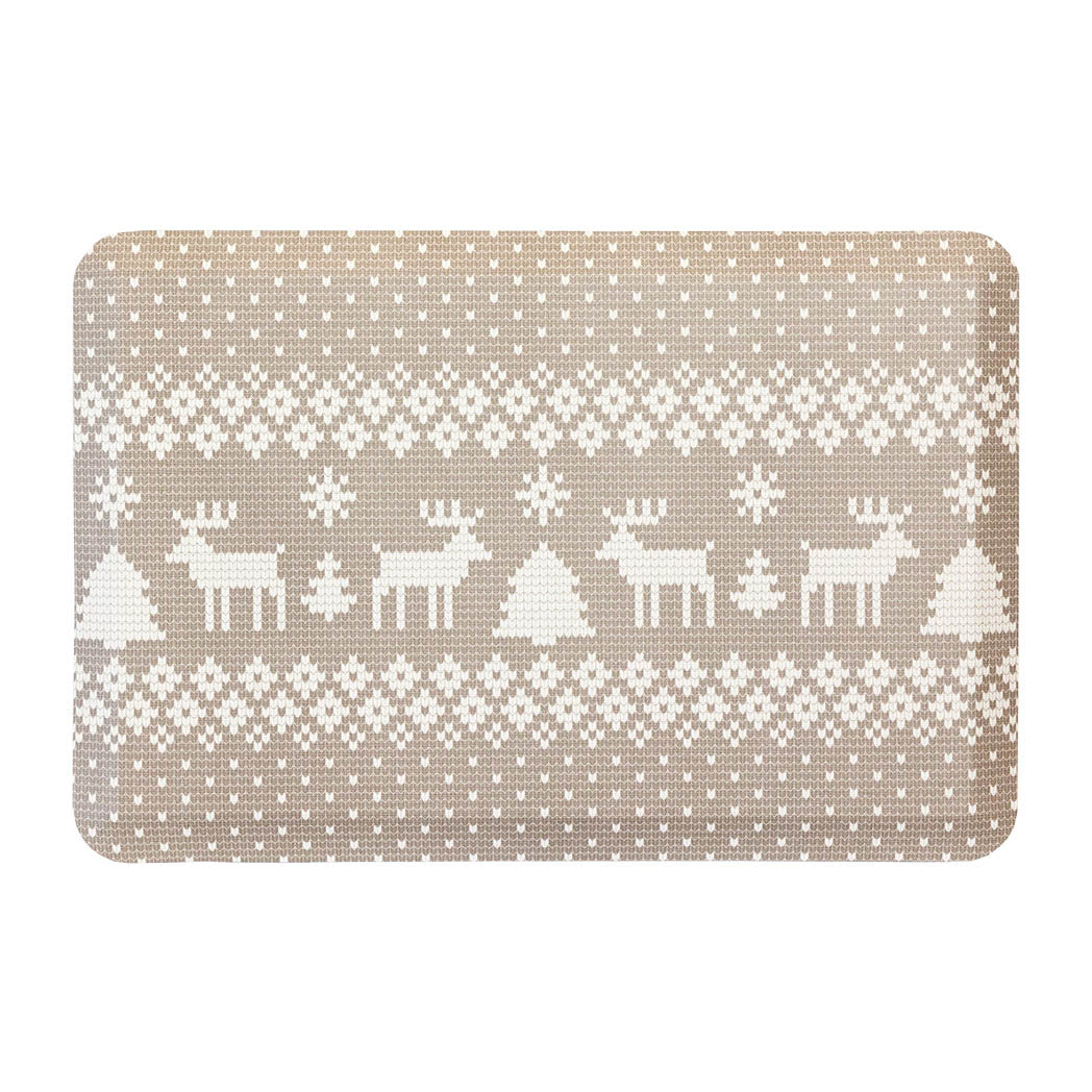 Christmas Sweater neutral anti-fatigue kitchen mat with wipeable surface and holiday winter design for kitchen comfort.