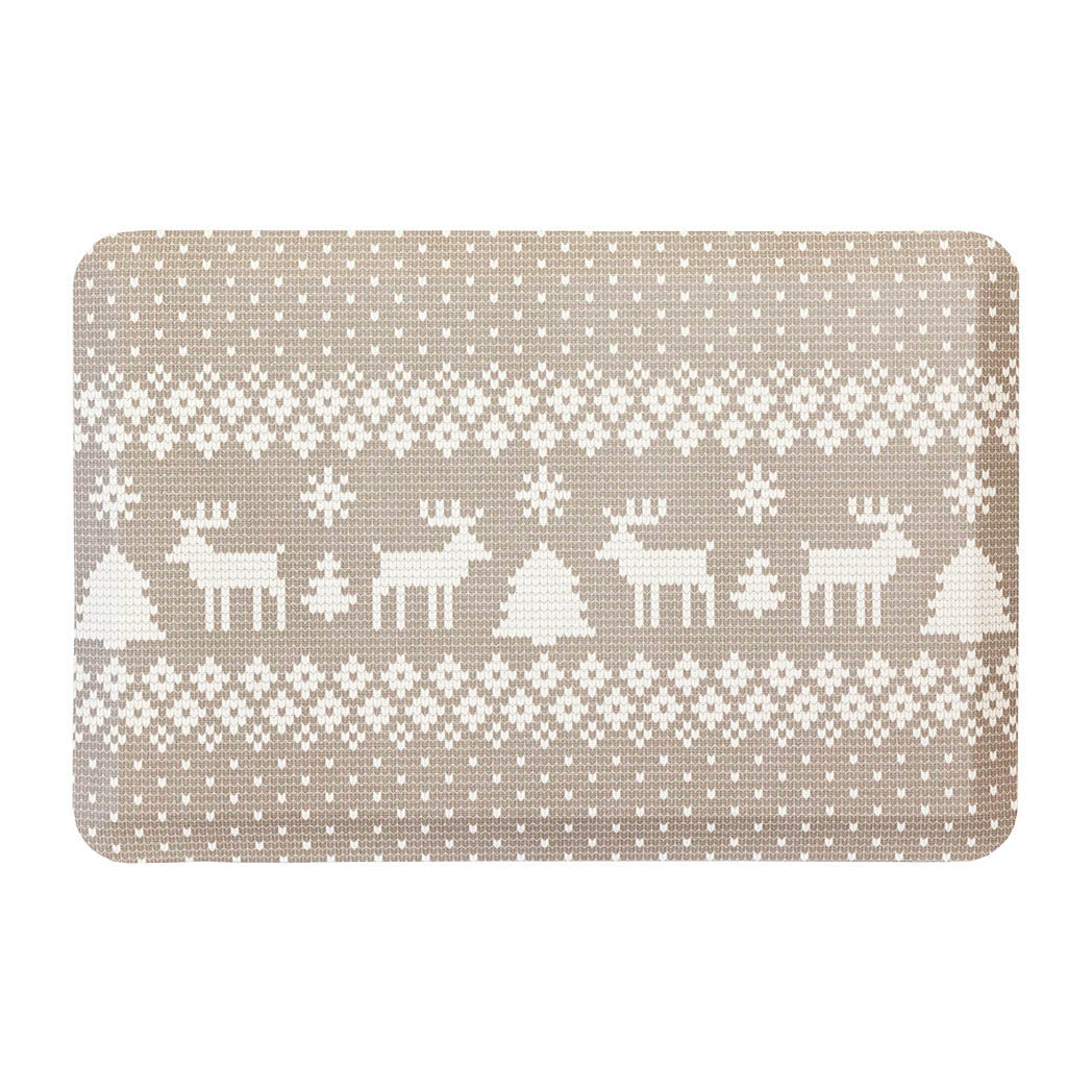 Christmas Sweater neutral anti-fatigue kitchen mat with wipeable surface and holiday winter design for kitchen comfort.