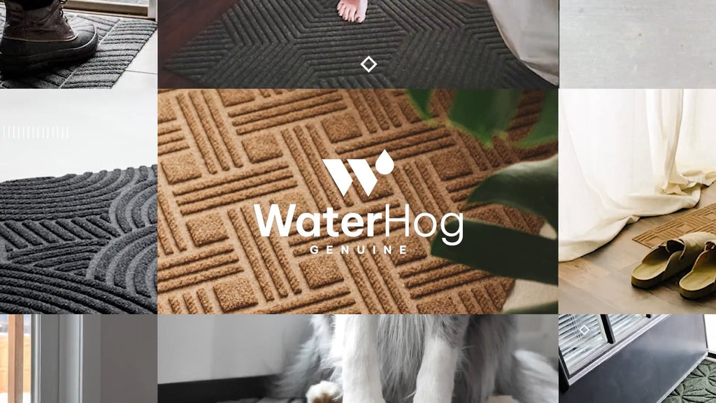 WaterHog Luxe doormat video that showcases the indoor outdoor doormat capabilities in multiple colors and sizes and that it's also made in America.