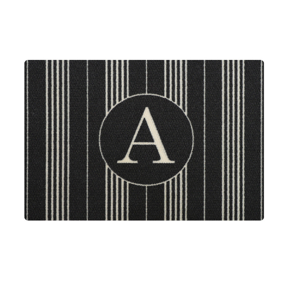 black and white basic stripe doormat with monogrammed A