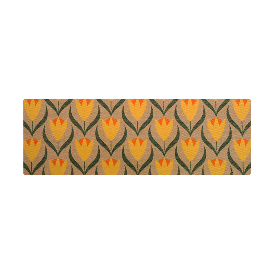 isolated double door buttercups doormat with coir background and yellow, orange, and green floral design