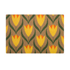 coir single sized doormat with yellow, orange, and green floral design
