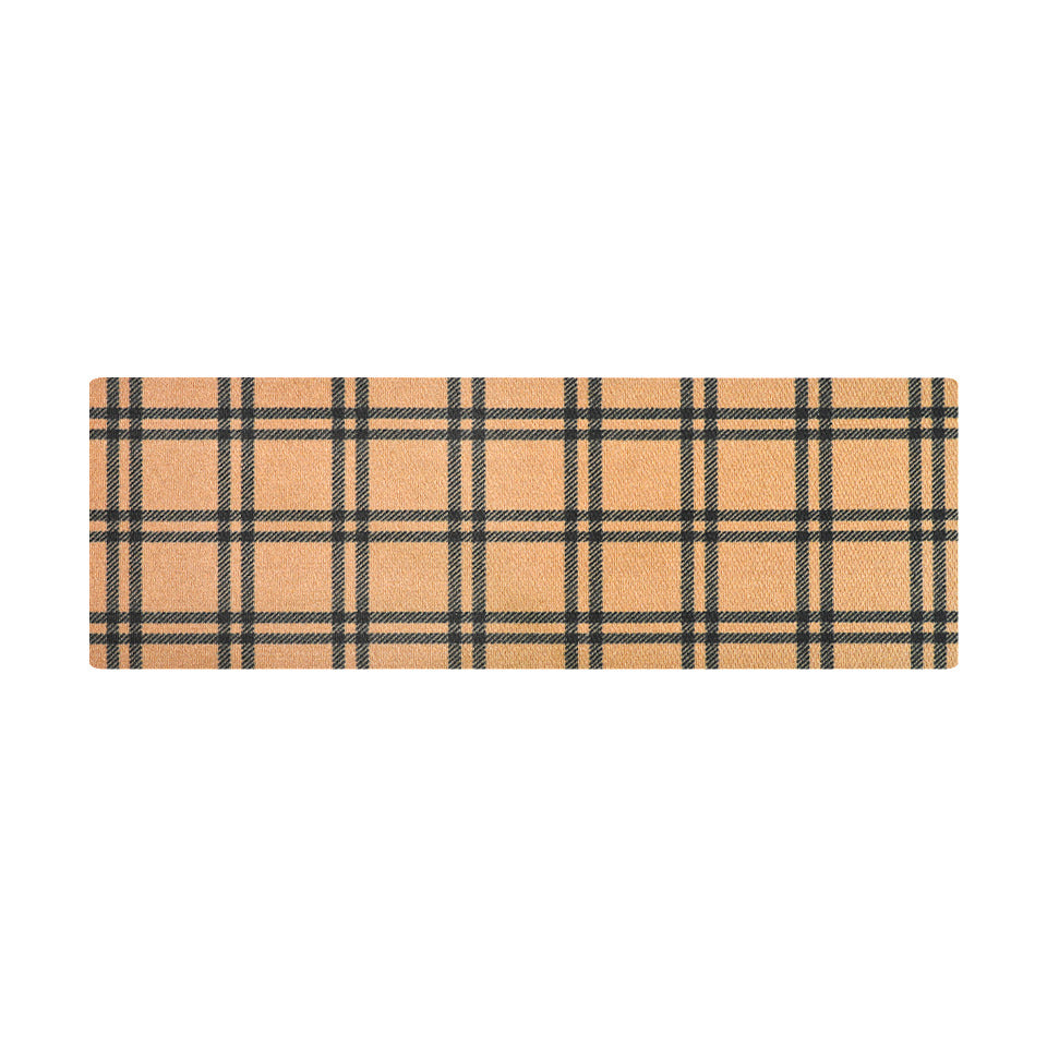 Long doormat made for double doors features a plaid design in yellow and black colors.