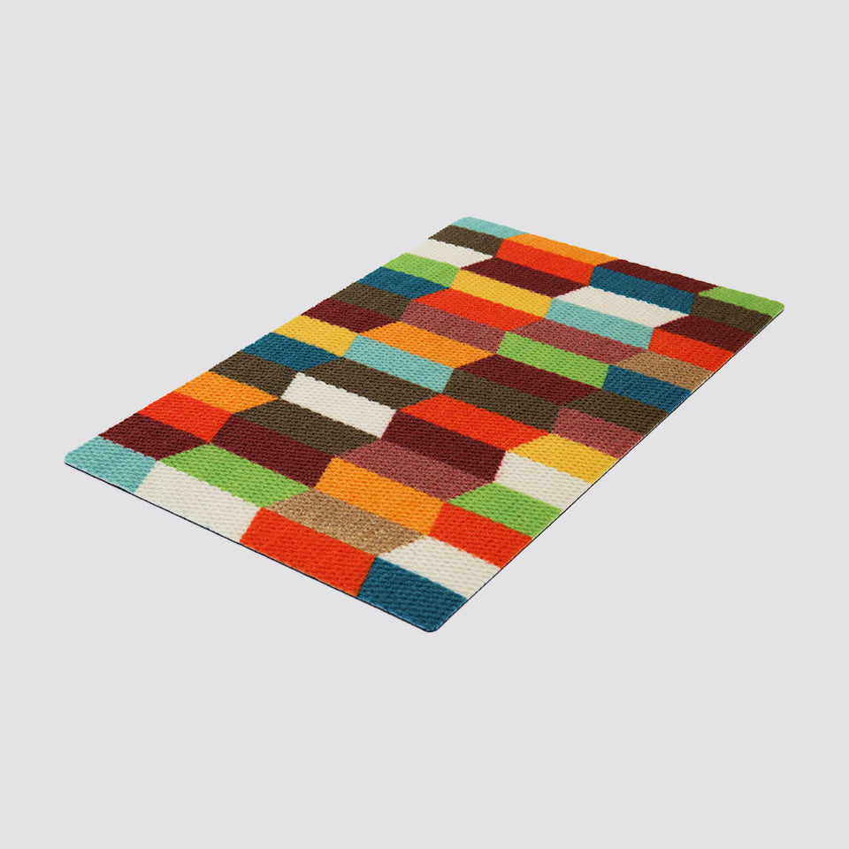 angled colorful tulips mat on white surface