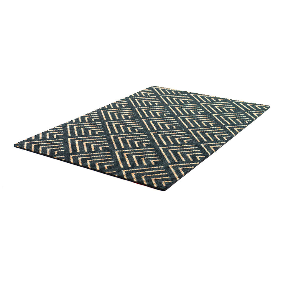 Trendy doormat with a black and brown pattern that can be used as an interior door mat or a decorative mat.