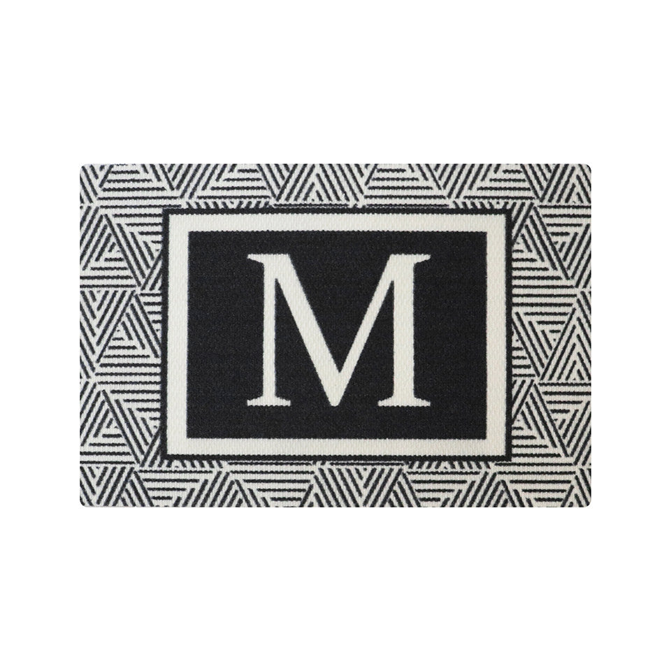 Modern single door size monogrammed Escher doormat in white and black is a popular doormat for interior design due to its geometric pattern and chic look.