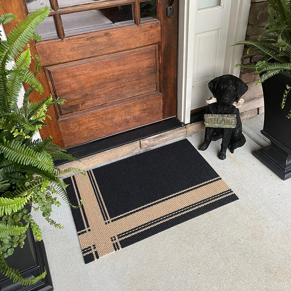 black and coir flour sack cross single size doormat outside front entryway