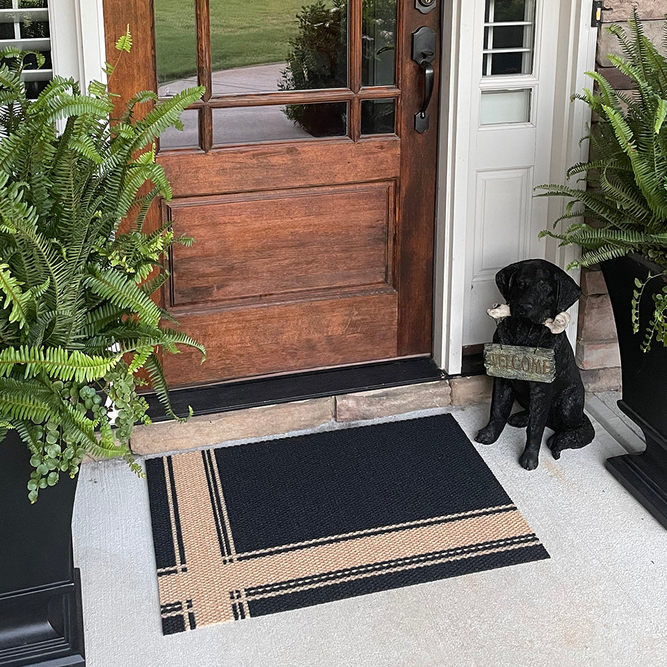 black and coir flour sack cross single size doormat outside front entryway