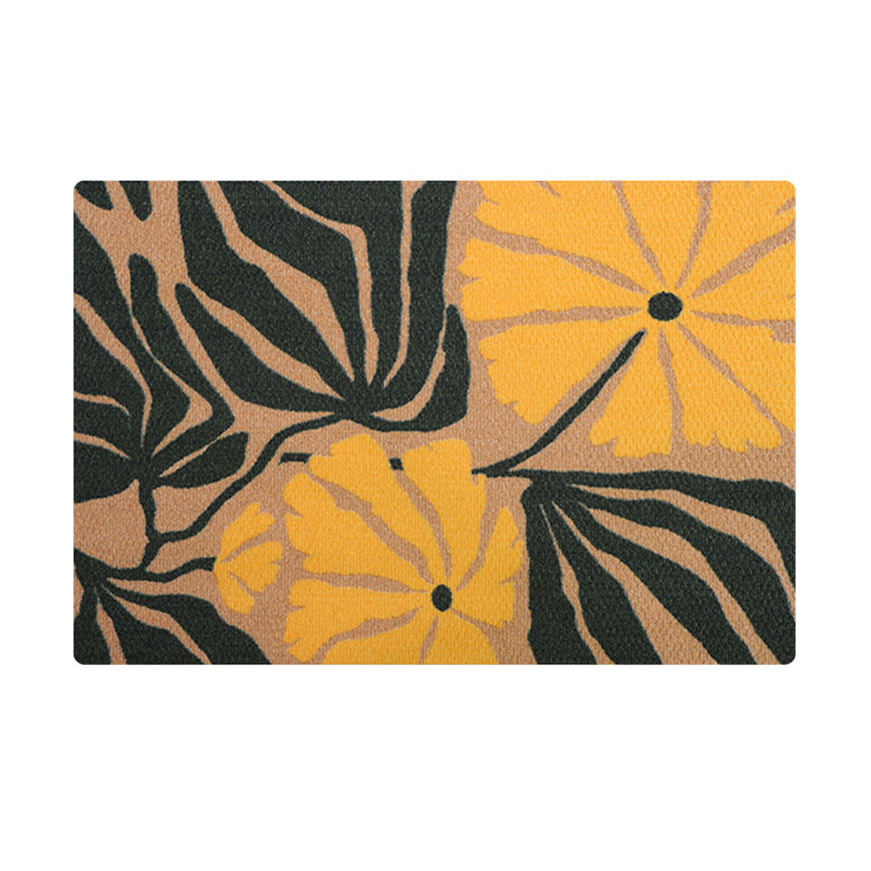 Green and yellow botanical on coir background doormat