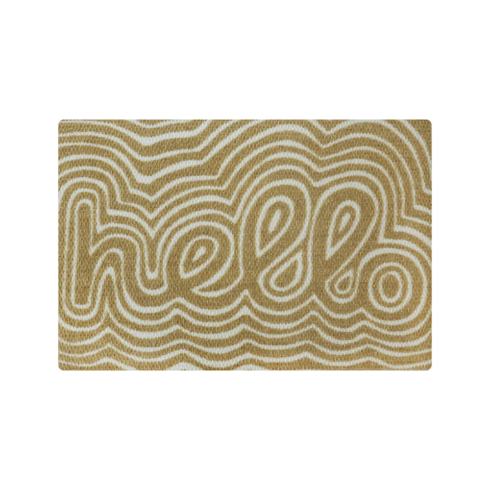 Groovy cursive hello on doormat in white and coir