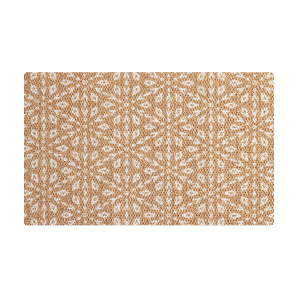 Coir holiday winter doormat with white snowflakes in circle pattern 