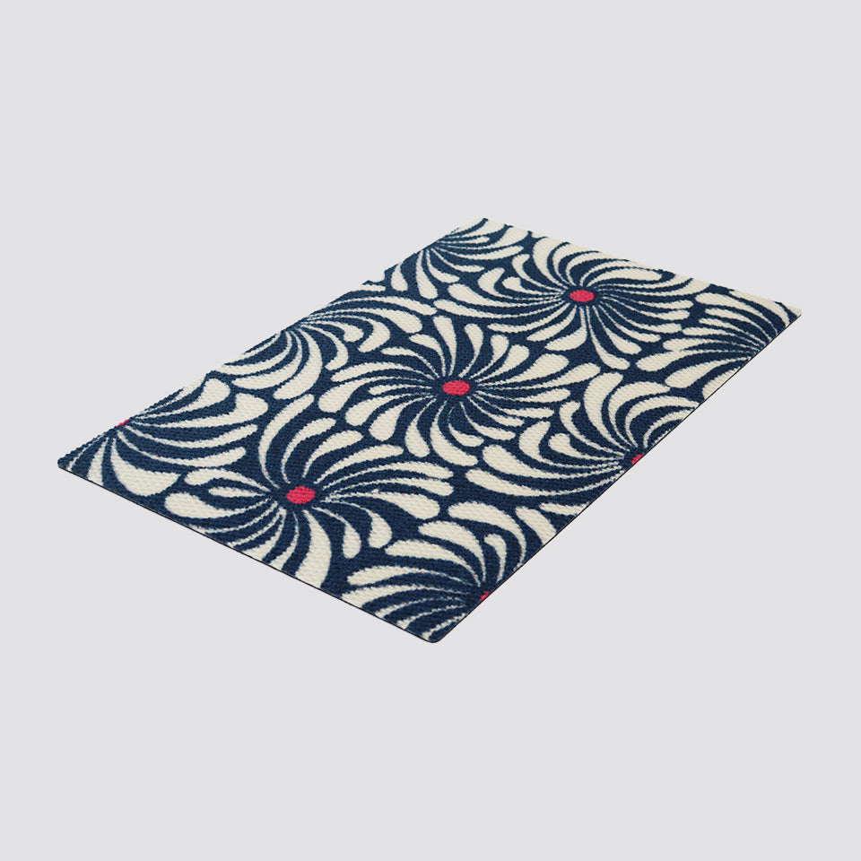 Navy pink and white funky dandelion floral doormat
