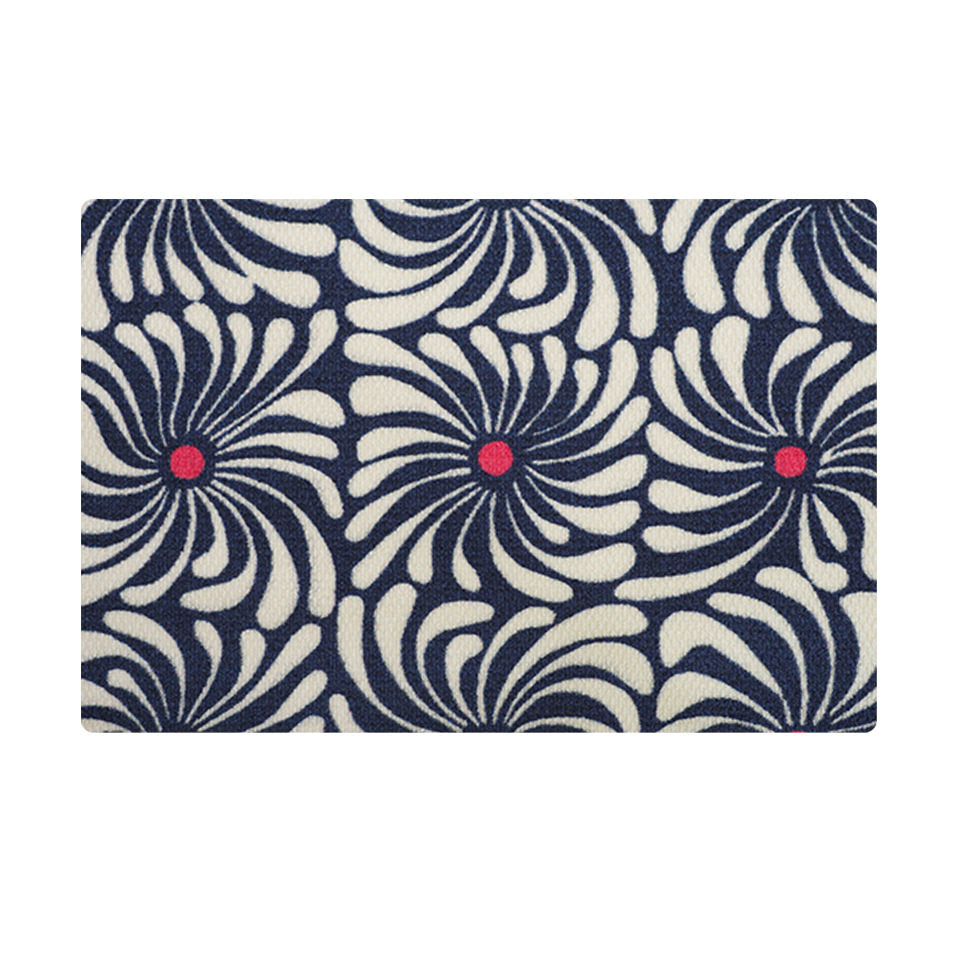 White and pink funky retro flowers on navy background in our Just Dandy MCM inspired doormat