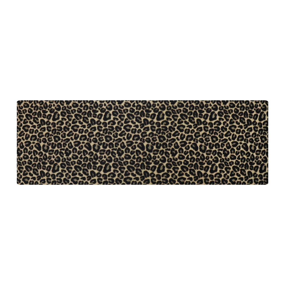 Double door leopard print coir and black doormat for indoor or covered area use