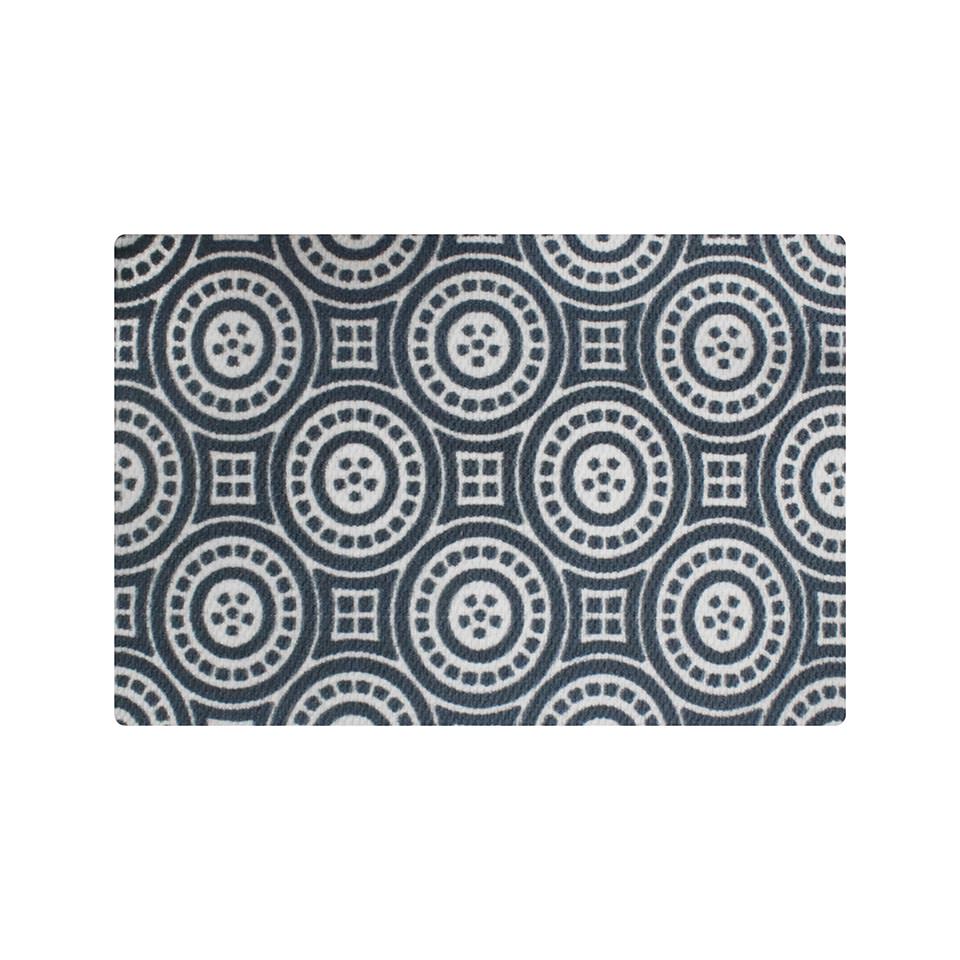 Grey and White circle medallion pattern low profile doormat for single door