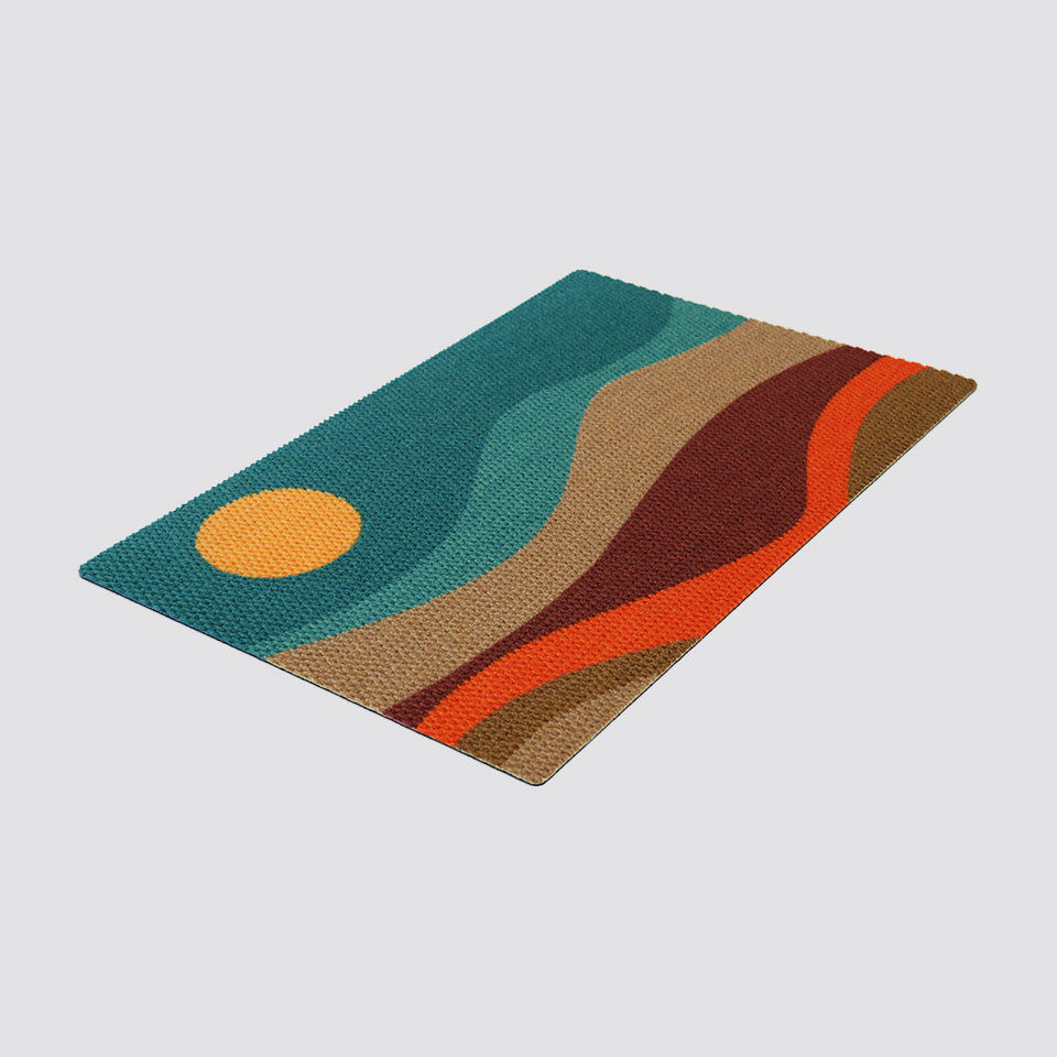 MCM inspired mountain sunset design in teal yellow and tan