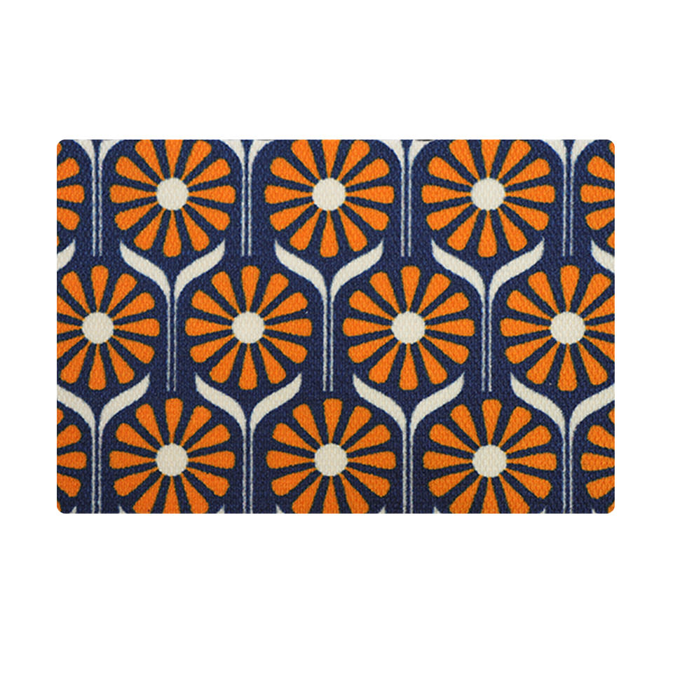 Retro Daises Doormat - Overhead Orange Blue
