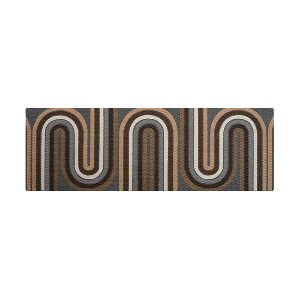 Double door doormat from our mid-century modern collection of doormats.  Retro Vibes in a mix of browns and greys is the perfect nostalgic throw back feeling for your porch or entryway.