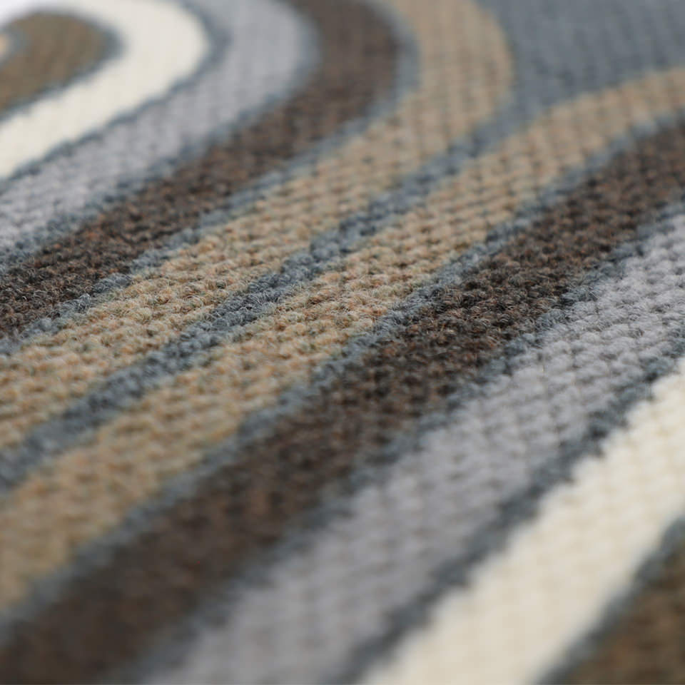Close up of Retro Vibes doormat in browns and greys.  Neutral retro inspired doormats that are part of our Mid-Century Modern doormat collection