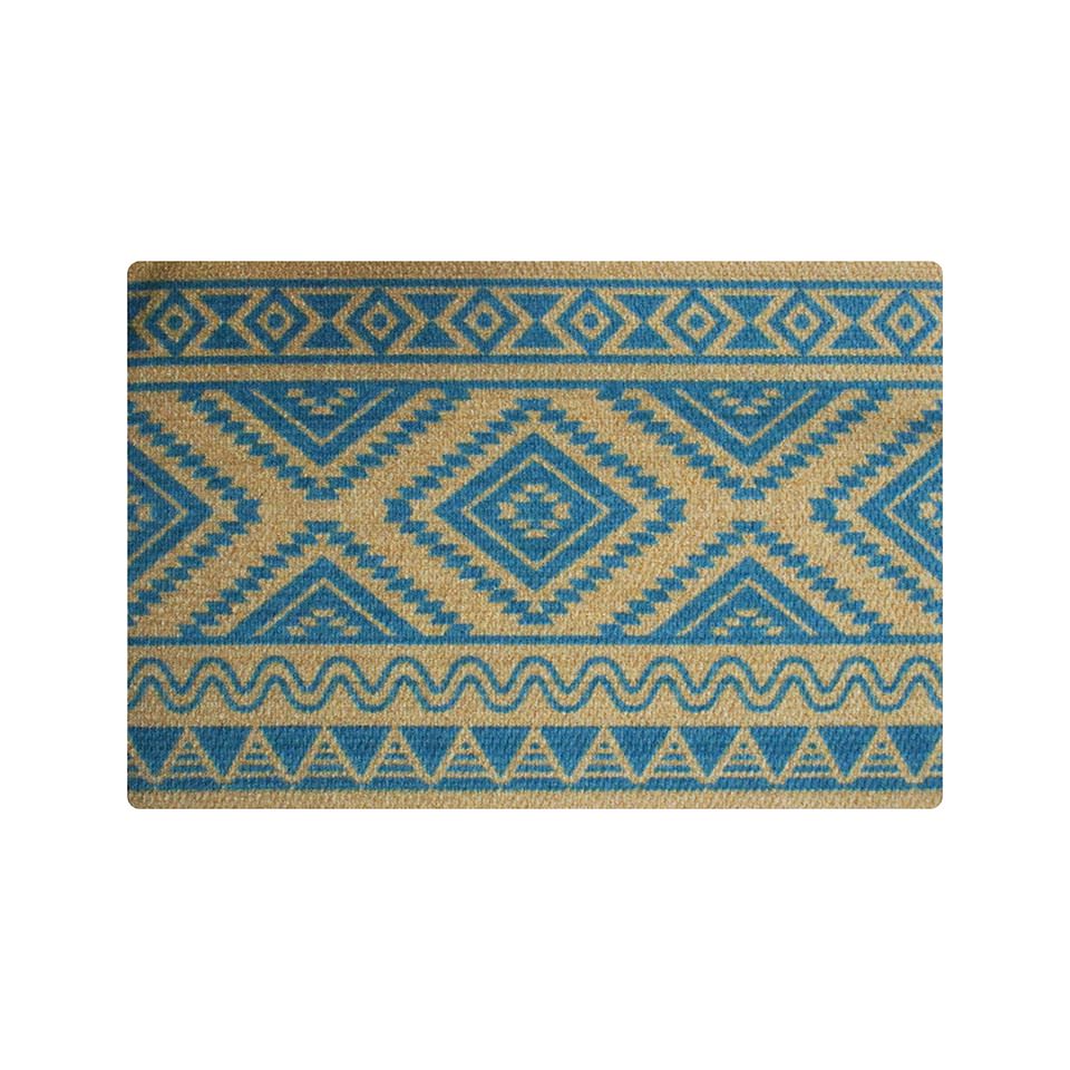 Southwestern single door mat in aqua is a durable and low-profile solution for your front door or entryway. Fire resistant and rubber backed. Satisfaction guaranteed.