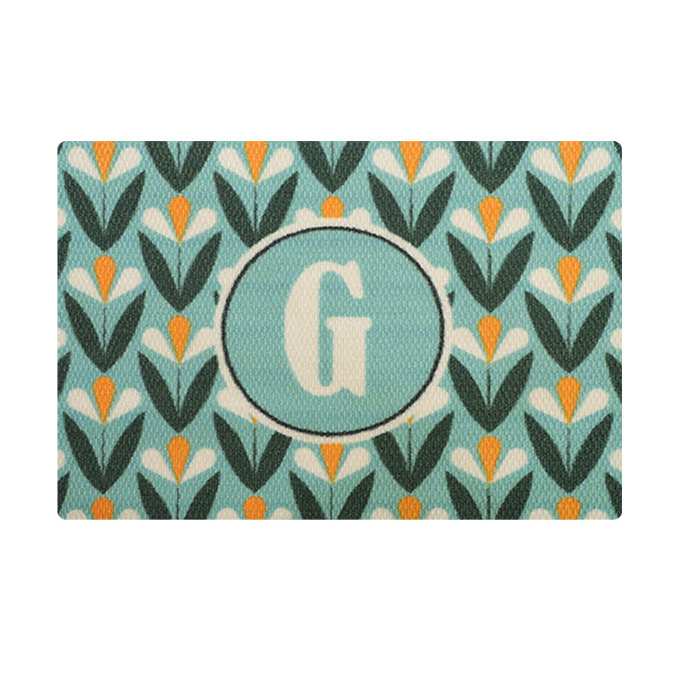 Spring Blooms aqua floral doormat Monogrammed with your initial.  Personalized doormats create a customized look for your entryway