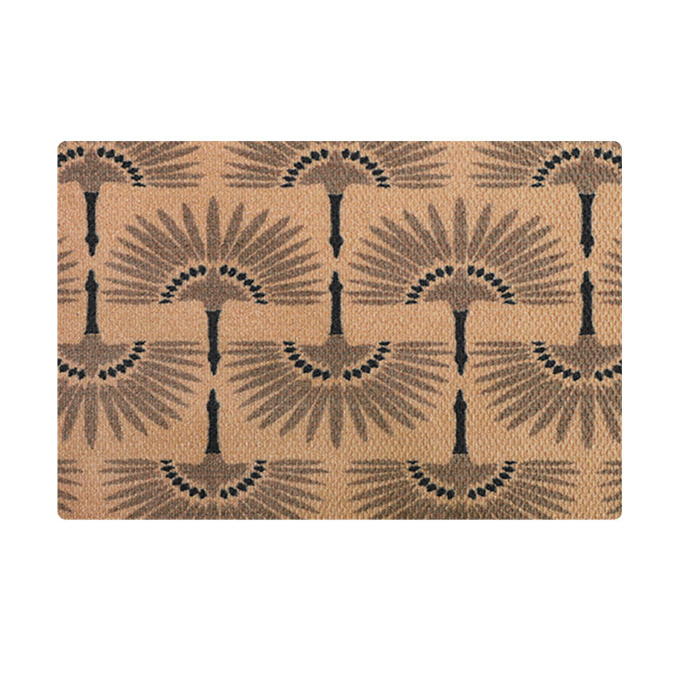 Modern cranes in tan and black on a coir colored doormat.  Tailfeathers is the perfect touch of modern with a retro vibe.